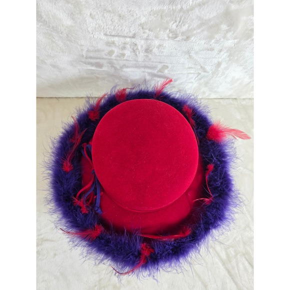 Something Special Red Wool Felt Hat Purple Feather Trim Red Hat Society‎ Cloche